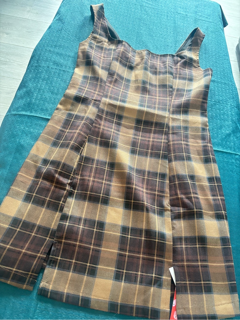 Cider Plaid Tank Romper in Brown and Tan